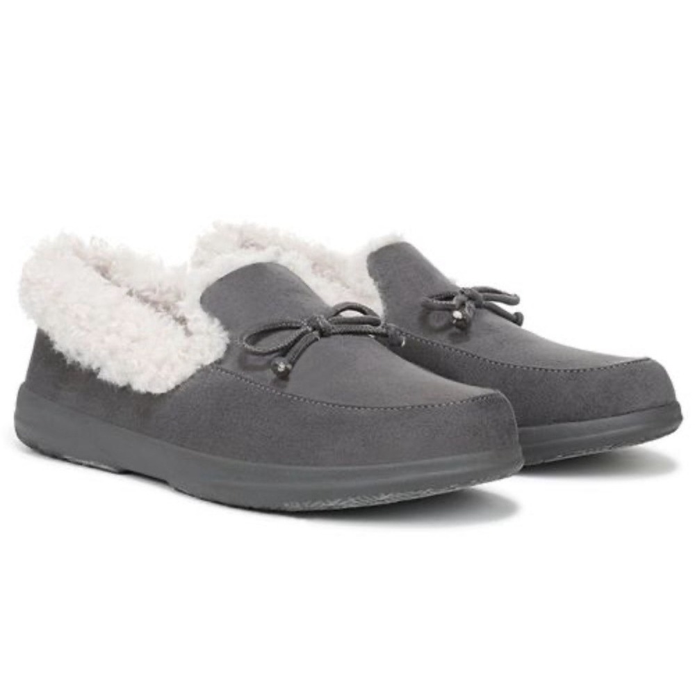 Vionic Claribel Faux Fur Lined Slippers Slate Grey Suede Orthotic Womens 9.5 M